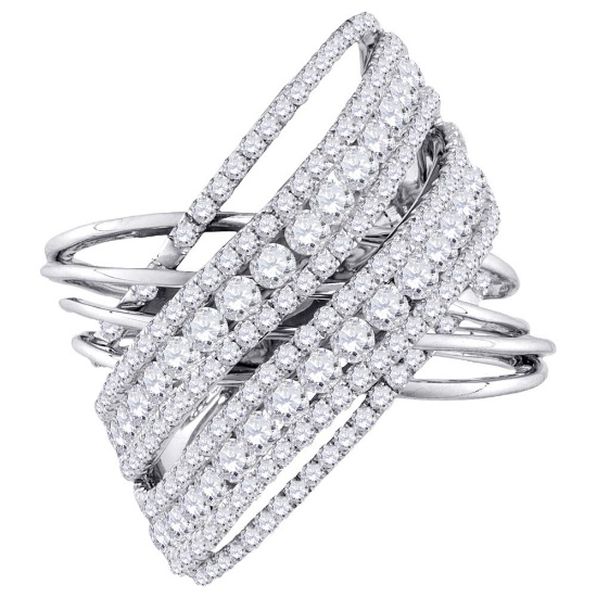 10kt White Gold Womens Round Diamond Crossover Stripe Cocktail Ring 2-1/2 Cttw