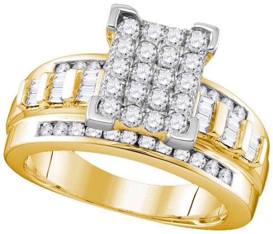 10kt Yellow Gold Womens Round Diamond Elevated Rectangle Cluster Bridal Wedding Engagement Ring 1.00