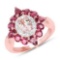 14K Rose Gold Plated 2.82 Carat Genuine Morganite and Rhodolite .925 Sterling Silver Ring