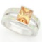 1 1/2 CARAT CREATED ORANGE SAPPHIRE & 2 CARAT CREATED FIRE OPAL 925 STERLING SILVER RING