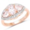 14K Rose Gold Plated 1.56 Carat Genuine Morganite and White Topaz .925 Sterling Silver Ring