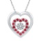 Sterling Silver Womens Round Lab-Created Ruby Heart Moving Twinkle Diamond Cluster Pendant 1/2 Cttw