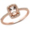 0.84 Carat Genuine Morganite and White Diamond 14K Rose Gold Ring