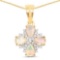 14K Yellow Gold Plated 1.18 Carat Genuine Ethiopian Opal and White Topaz .925 Sterling Silver Pendan
