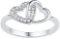 10kt White Gold Womens Round Diamond Double Locked Heart Ring 1/12 Cttw