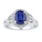Sterling Silver Womens Oval Lab-Created Blue Sapphire Solitaire Diamond-accent Ring 1-5/8 Cttw