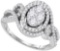 10kt White Gold Womens Round Diamond Oval Halo Twist Cluster Bridal Wedding Engagement Ring 1-1/12 C