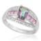 1 CARAT MYSTIC GEMSTONE & 1 CARAT (26 PCS) CREATED PINK SAPPHIRE 925 STERLING SILVER RING