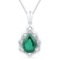 10kt White Gold Womens Pear Lab-Created Emerald Solitaire Diamond Pendant 3-3/8 Cttw