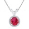 Sterling Silver Womens Round Lab-Created Ruby Solitaire Diamond-accent Pendant 1-1/10 Cttw