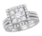 Bridal 14K White Gold 4 Prong Halo Real Diamond Engagement Ring Set 2 CT
