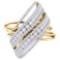 14kt Yellow Gold Womens Round Diamond Crossover Stripe Cocktail Ring 2-1/2 Cttw