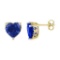 10kt Yellow Gold Womens Lab-Created Blue Sapphire Heart Stud Earrings 7.00 Cttw