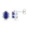 10K Yellow Gold Flower Halo Lab Blue Sapphire Diamond Oval Stud Earrings 1/10 CT