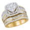 14K Yellow Gold Bridal Halo Cushion Diamond Engagement Ring Set 1 3/4 CT