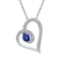 Sterling Silver Womens Oval Lab-Created Blue Sapphire Heart Diamond-accent Pendant 5/8 Cttw