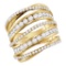 Womens 14K Yellow Gold Real Diamond Spiral Fashion Cocktail Ring 2 1/2 CT
