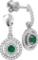 Ladies 18K White Gold Lab Emerald Green Genuine Diamond Dangle Drop Earrings 1/4 CT