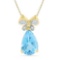 10kt Yellow Gold Womens Pear Lab-Created Blue Topaz Butterfly Bug Diamond Pendant 2-1/2 Cttw