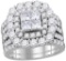 14kt White Gold Womens Princess Diamond Cluster Halo Bridal Wedding Engagement Ring Band Set 4-1/2 C