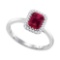 14kt White Gold Womens Cushion Ruby Solitaire Rectangle Frame Diamond Ring 1-1/8 Cttw