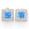 3/5 CARAT CREATED BLUE FIRE OPAL & DIAMOND 925 STERLING SILVER EARRINGS