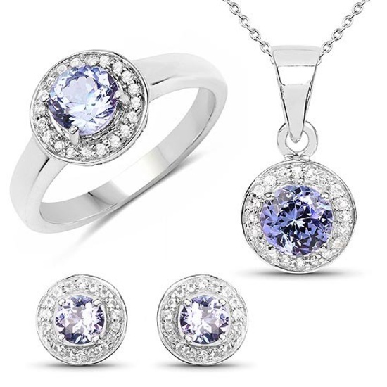 18K Rose Gold Plated 2.80 Carat Genuine Tanzanite and White Topaz .925 Sterling Silver Ring, Pendant