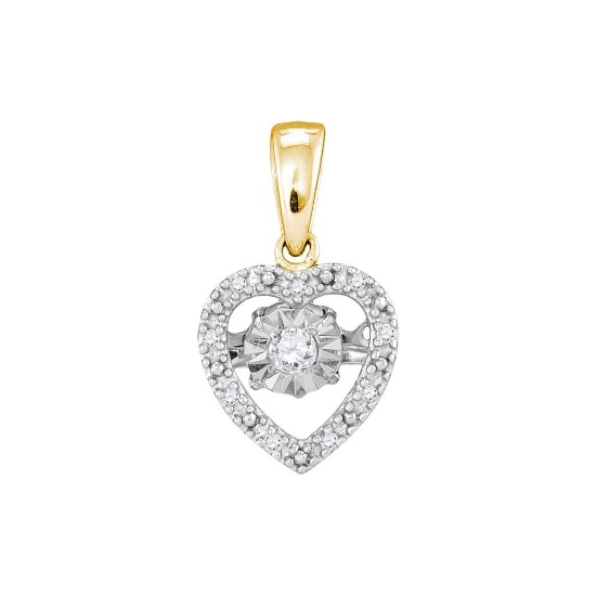 10kt Yellow Gold Womens Round Diamond Moving Twinkle Solitaire Heart Pendant 1/12 Cttw
