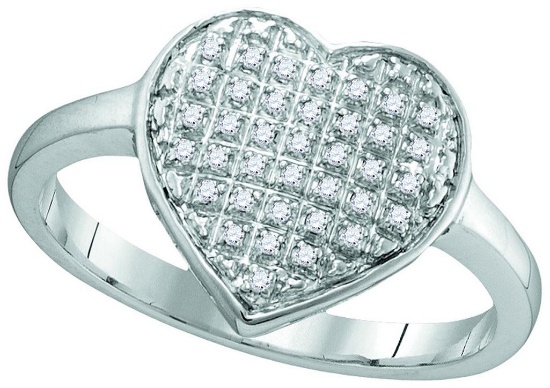10kt White Gold Womens Round Diamond Heart Cluster Ring 1/8 Cttw