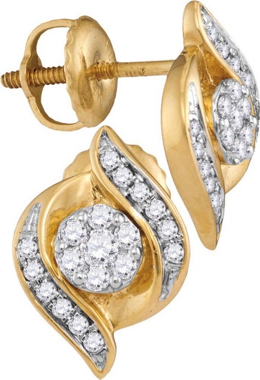 14kt Yellow Gold Womens Round Diamond Flower Cluster Screwback Stud Earrings 1/4 Cttw