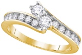 14kt Yellow Gold Womens Round Diamond 2-stone Hearts Together Bridal Wedding Engagement Ring 1.00 Ct