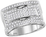 10kt White Gold Womens Round Pave-set Diamond Rectangle Cluster Ring 1.00 Cttw