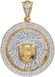 10kt Yellow Gold Mens Round Diamond Gorgon Medusa Circle Medallion Charm Pendant 1.00 Cttw