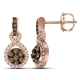 10kt Rose Gold Womens Round Cognac-brown Colored Diamond Cluster Dangle Earrings 1/2 Cttw