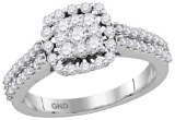 14kt White Gold Womens Round Diamond Square Frame Cluster Ring 1.00 Cttw