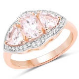 14K Rose Gold Plated 1.56 Carat Genuine Morganite and White Topaz .925 Sterling Silver Ring