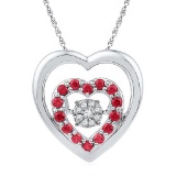Sterling Silver Womens Round Lab-Created Ruby Heart Moving Twinkle Diamond Cluster Pendant 1/2 Cttw
