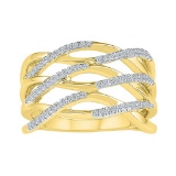 10kt Yellow Gold Womens Round Diamond Openwork Crossover Strand Band Ring 1/4 Cttw