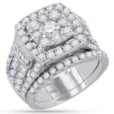 14K White Gold Bridal Halo Cushion Engagement Wedding Real Diamond Ring Set 3pc 4 CT