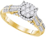 10kt Yellow Gold Womens Round Diamond Flower Cluster Bridal Wedding Engagement Ring 5/8 Cttw
