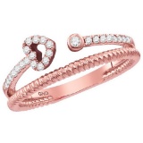 10kt Rose Gold Womens Round Diamond Heart Bisected Stackable Band Ring 1/6 Cttw