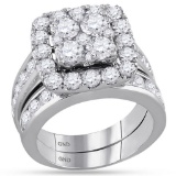 14K White Gold Channel Real Diamond Engagement Wedding 2pc Ring Set 4 3/8 CT