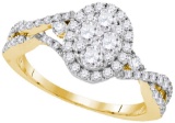 10kt Yellow Gold Womens Round Diamond Oval Cluster Halo Twist Bridal Wedding Engagement Ring 1-1/8 C