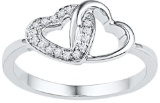 10kt White Gold Womens Round Diamond Double Locked Heart Ring 1/12 Cttw