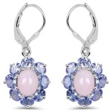 4.92 Carat Genuine Pink Opal & Tanzanite .925 Sterling Silver Earrings
