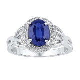 Sterling Silver Womens Oval Lab-Created Blue Sapphire Solitaire Diamond-accent Ring 1-5/8 Cttw