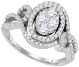 10kt White Gold Womens Round Diamond Oval Halo Twist Cluster Bridal Wedding Engagement Ring 1-1/12 C