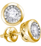 10kt Yellow Gold Womens Round Diamond Solitaire Illusion-set Stud Earrings 1/10 Cttw