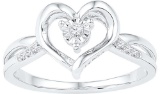 10kt White Gold Womens Round Diamond Solitaire Heart Ring 1/20 Cttw