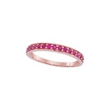 14kt Rose Gold Womens Round Pave-set Ruby Single Row Band Ring 1/2 Cttw